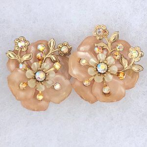 Vintage Coro Capiz Shell Flower ClipBack Earrings